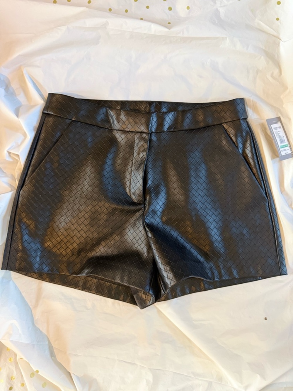 Reaction Kenneth Cole Black Quilted Faux-Leather High Waist Shorts